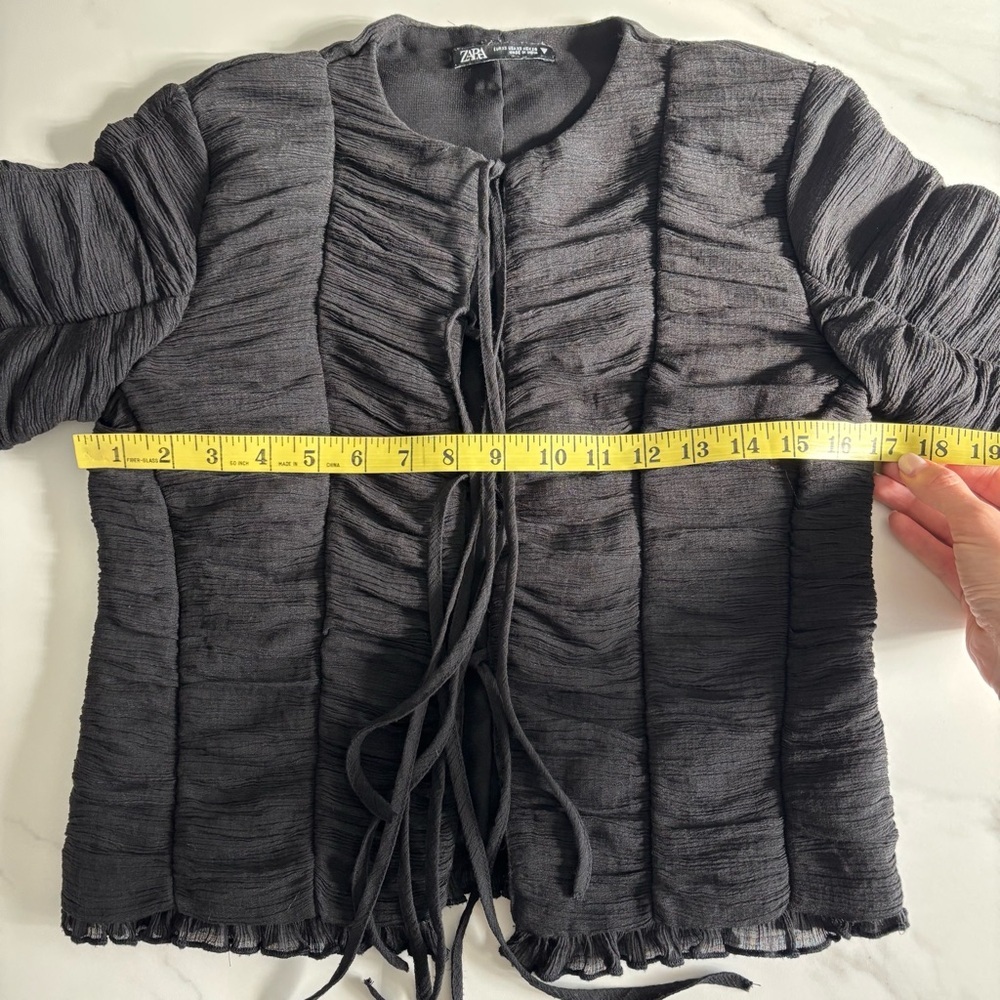 Zara tulle rushed Black Long Sleeve Top with ties XS - Picture 10 of 13